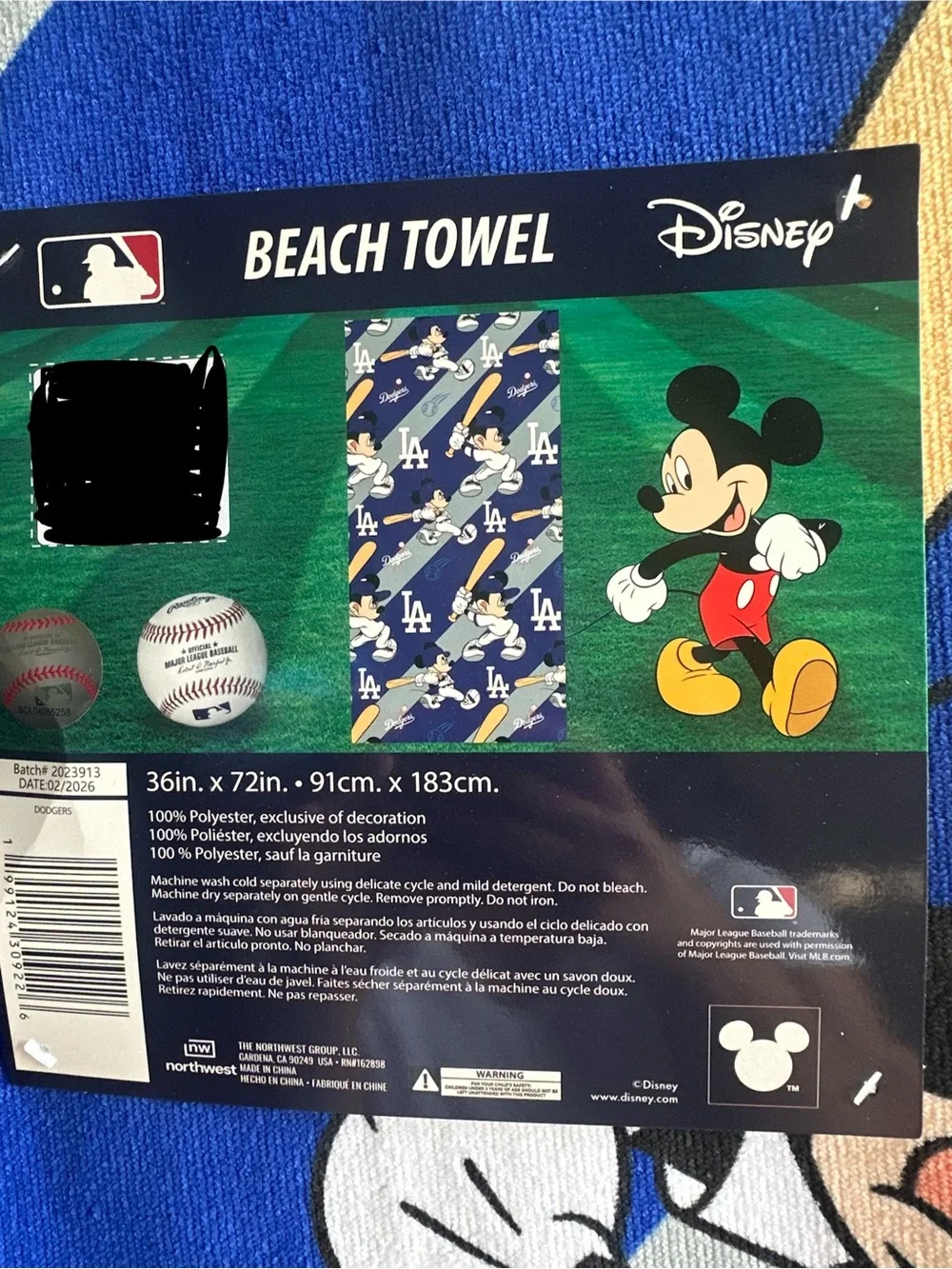 Disney Los Angeles Dodgers Mickey Mouse Beach Towel - Blue, White, Yellow